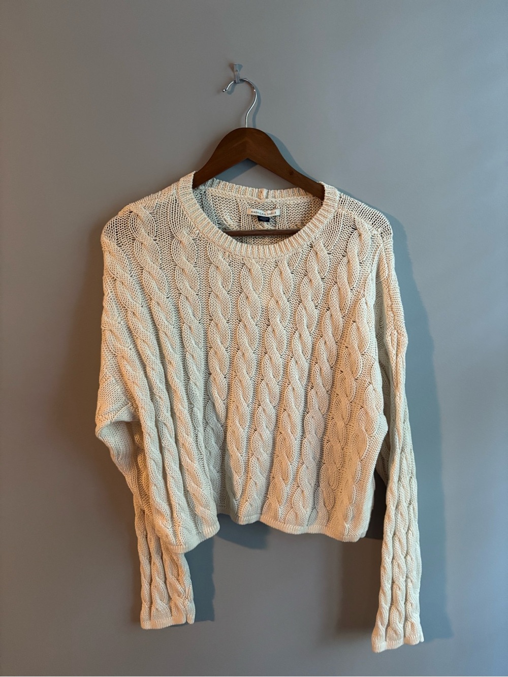 American Eagle Outfitters Cream Cable Crewneck Sweater
